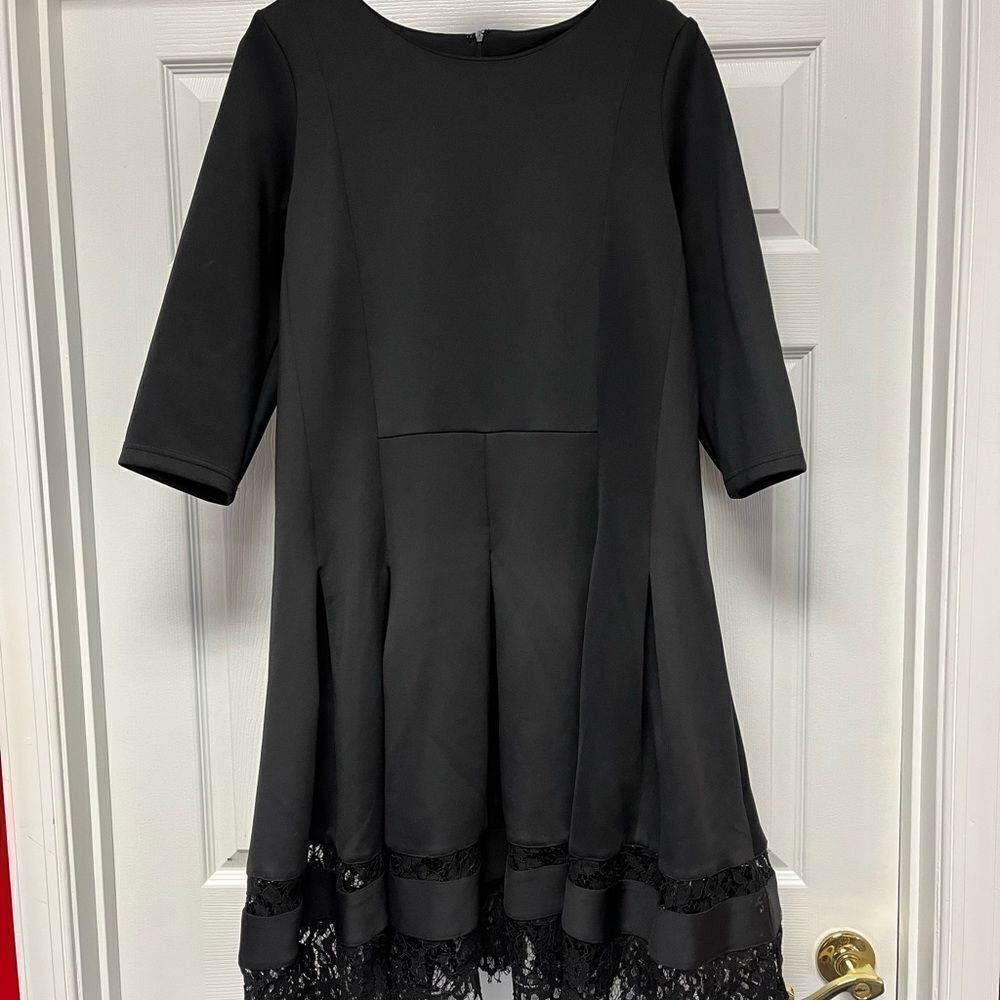 Eloquii Black Wide Pleat Lace Hem Scuba Party Dressâsz 22